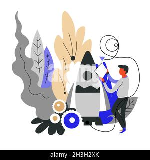 Raumschiff starten Raketenstart-Startup-Konzept Stock Vektor