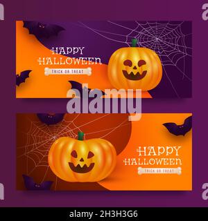 Realistische halloween horizontale Banner Set Vektor Design Illustration Stock Vektor
