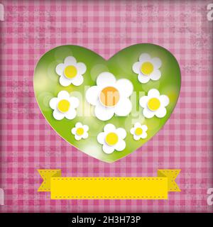 Vintage Sommer Lichter Herz Hintergrund Blumen Stockfoto