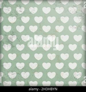 Vintage Grün Hintergrund Weiße Herzen Stockfoto