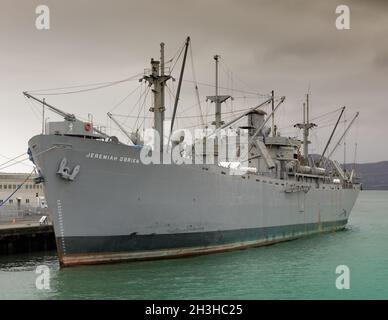 Die SS Jeremiah O'Brien, eines von zwei verbleibenden voll funktionsfähigen Freiheitsschiffen der 2,710, die während des Zweiten Weltkriegs gebaut und gestartet wurden Stockfoto