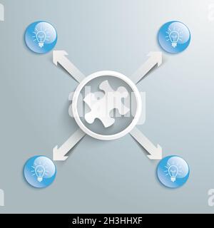 Puzzle Infografik Weißer Ring 4 Blaue Tasten Lampen PIAD Stockfoto