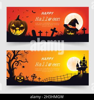 Gradient halloween horizontale Banner Set Vektor Design Illustration Stock Vektor