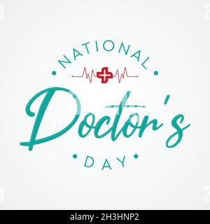 Typografie für den National Doctors Day mit Kreuz- und Herzschlag. Brief National Doctors Day für Element Design. Vektorgrafik EPS.8 EPS.10 Stock Vektor