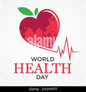 Vektor-Illustration des Weltgesundheitstages mit Weltkarte Form Herz. Vektorgrafik EPS.8 EPS.10 Stock Vektor