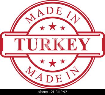 Made in Turkey Label Icon mit rotem Farbemblem auf weißem Hintergrund. Vektor-Qualität Logo Emblem Design-Element. Vektorgrafik EPS.8 EPS.10 Stock Vektor