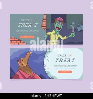 Handgezeichnete halloween horizontale Banner Set Vektor Design Illustration Stock Vektor