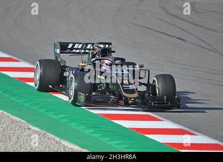 Romain Grosjean-Haas im Vorsaison-Training auf dem Kurs Barcelona Catalonia im Jahr 2019, Spanien Stockfoto