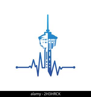 Pulse Tower-Symbol mit blauer Farbe auf weißem Hintergrund aus der Gebäudesammlung isoliert. Tower Icon trendiges und modernes Tower Symbol. Vektorgrafik Stock Vektor