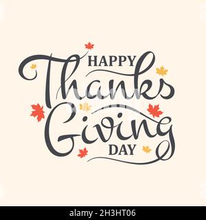 Happy Thanksgiving Day mit handschriftem Text für Element-Design. Typografie für Grußkarten-Einladung und Bannervorlage. Grußkarte für den Stock Vektor