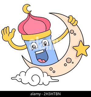 Karikatur begrüßen den heiligen Monat ramadan des muslims Stock Vektor