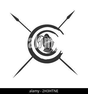 Abstrakter runder Schild und Helm des spartanischen Kriegersymbols. Spartanische griechische Gladiator Helm Rüstung flache Vektor-Symbol. Vektorgrafik EPS.8 EPS.1 Stock Vektor