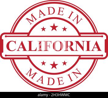 Made in California Label Icon mit rotem Farbemblem auf weißem Hintergrund. Vektor-Qualität Logo Emblem Design-Element. Vektorgrafik EPS.8 EPS. Stock Vektor