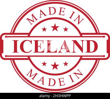 Made in Iceland Label Icon mit rotem Farbemblem auf weißem Hintergrund. Vektor-Qualität Logo Emblem Design-Element. Vektorgrafik EPS.8 EPS.10 Stock Vektor