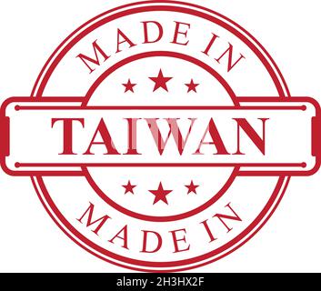 Hergestellt in Taiwan Label-Symbol mit roten Farbe Emblem auf dem weißen Hintergrund. Vektor-Qualität Logo Emblem Design-Element. Vektorgrafik EPS.8 EPS.10 Stock Vektor
