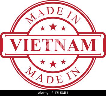 Hergestellt in Vietnam Label-Symbol mit roten Farbe Emblem auf dem weißen Hintergrund. Vektor-Qualität Logo Emblem Design-Element. Vektorgrafik EPS.8 EPS.10 Stock Vektor