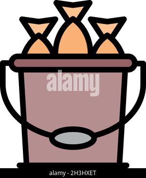 Symbol für vollen Fischeimer. Umriss voller Fisch Eimer Vektor Symbol Farbe flach isoliert Stock Vektor