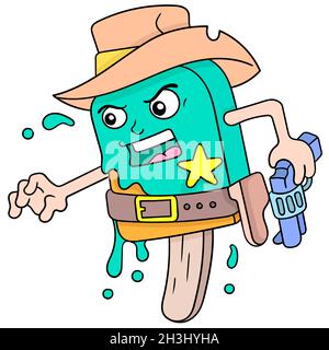 Eiscreme-Sheriff im Cowboy-Stil, der die Sicherheit des Sicherheitsbereichs mit einer Waffe bewacht Stock Vektor