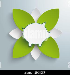 Eco Piggy Bank Green Flower PIAD Stockfoto