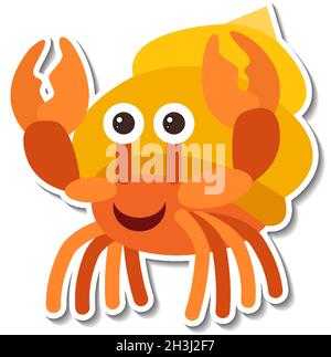 Einsiedler Krabbe Meer Tier Cartoon Aufkleber Illustration Stock Vektor