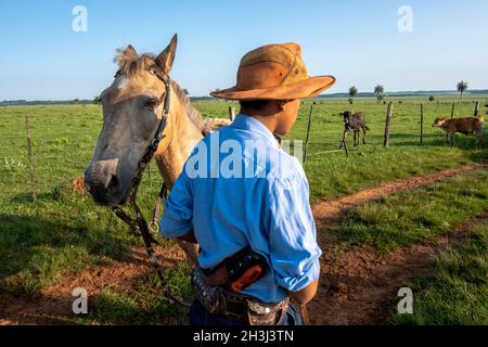 Gaucho arbeitet auf einer Ranch in Santiago, Paraguay. Stockfoto