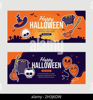Handgezeichnete halloween horizontale Banner Set Vektor Design Illustration Stock Vektor