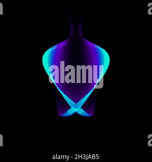 Abstrakte 3D Neon glühende Herz Form leuchtenden Linien auf schwarzem Hintergrund Stockfoto