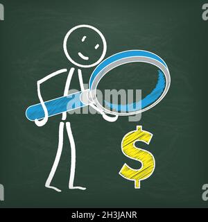 Blackboard Stickman Loupe Dollar Stockfoto