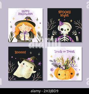 Aquarell halloween instagram Beiträge Sammlung Vektor Design Illustration Stock Vektor