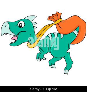 Dinosaurier Tier läuft mit Tasche zur Lieferung Stock Vektor