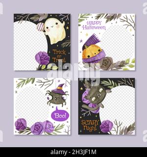 Aquarell Halloween instagram Beiträge Sammlung Vektor Design Illustration Stock Vektor