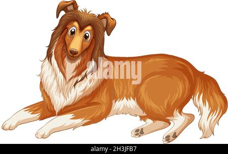 Rough Collie Hund Cartoon auf weißem Hintergrund Illustration Stock Vektor