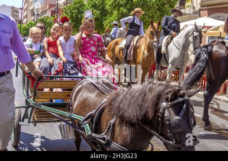 MALAGA, Spanien - 14 AUGUST: Reiter und Kutschen auf Malaga August Messe am 14. August 2009 in Malaga, Spanien Stockfoto