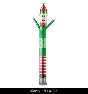 Aufblasbare tanzende Elfe Rohr Mann isoliert auf weißem Hintergrund, Vektor-Illustration. Air Dancer für Weihnachtsdesign Stock Vektor