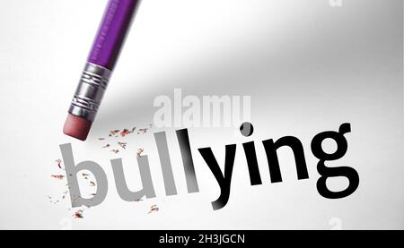 Radiergummi löschen das Wort Mobbing Stockfoto