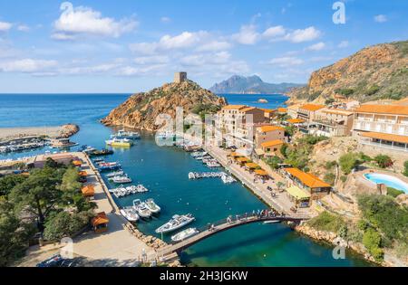 Luftaufnahme der Stadt Bonifacio auf der Insel Korsika, Frankreich Stockfoto