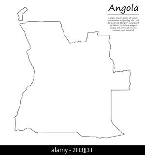 Einfache Umrisskarte von Angola, Vektor-Silhouette im Skizzenliniensstil Stock Vektor