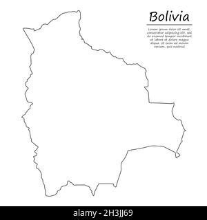 Einfache Umrisskarte von Bolivien, Vektor-Silhouette im Skizzenliniensstil Stock Vektor