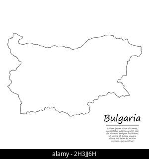 Einfache Umrisskarte von Bulgarien, Vektor-Silhouette im Skizzenlinienstil Stock Vektor