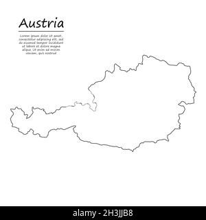 Einfache Umrisskarte von Österreich, Vektor-Silhouette im Skizzenliniensil Stock Vektor