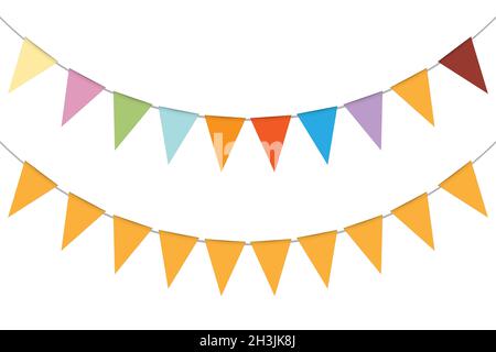 Pennant Banner Girlande, Vektor-Illustration. Hängende mehrfarbige Dreieckflaggen. Farbenfrohe Festparty Stock Vektor