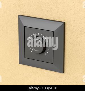 Schwarzer Dimmer-Lichtschalter an der Wand Stockfoto