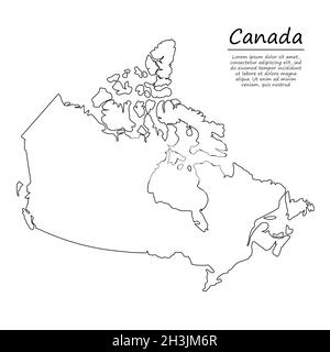 Einfache Übersichtskarte von Kanada, Vektorsilhouette im Stil einer Skizzenlinie Stock Vektor