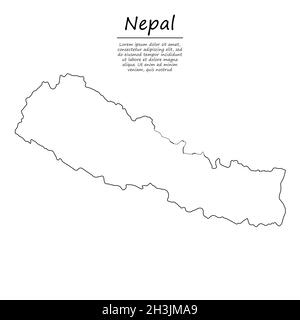 Einfache Umrisskarte von Nepal, Vektor-Silhouette im Skizzenliniensstil Stock Vektor