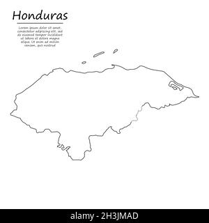 Einfache Umrisskarte von Honduras, Vektor-Silhouette im Stil einer Skizzenlinie Stock Vektor