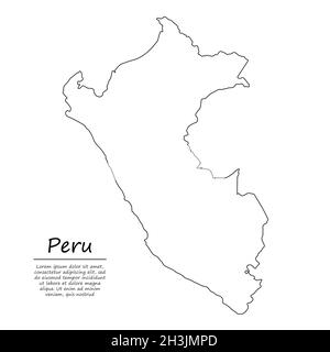 Einfache Umrisskarte von Peru, Vektor-Silhouette im Skizzenliniensstil Stock Vektor