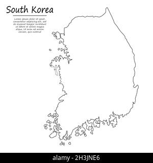 Einfache Umrisskarte von Südkorea, Vektor-Silhouette im Skizzenliniensstil Stock Vektor