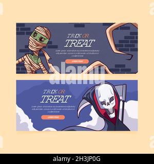 Handgezeichnete flache halloween horizontale Banner Set Vektor Design Illustration Stock Vektor