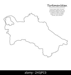 Einfache Umrisskarte von Turkmenistan, Vektor-Silhouette im Skizzenliniensstil Stock Vektor