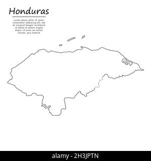 Einfache Umrisskarte von Honduras, Vektor-Silhouette im Stil einer Skizzenlinie Stock Vektor